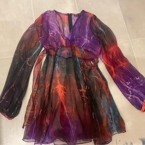 Vintage Betsy Johnson, long sleeved sheer colorful dress. Size P (xs)